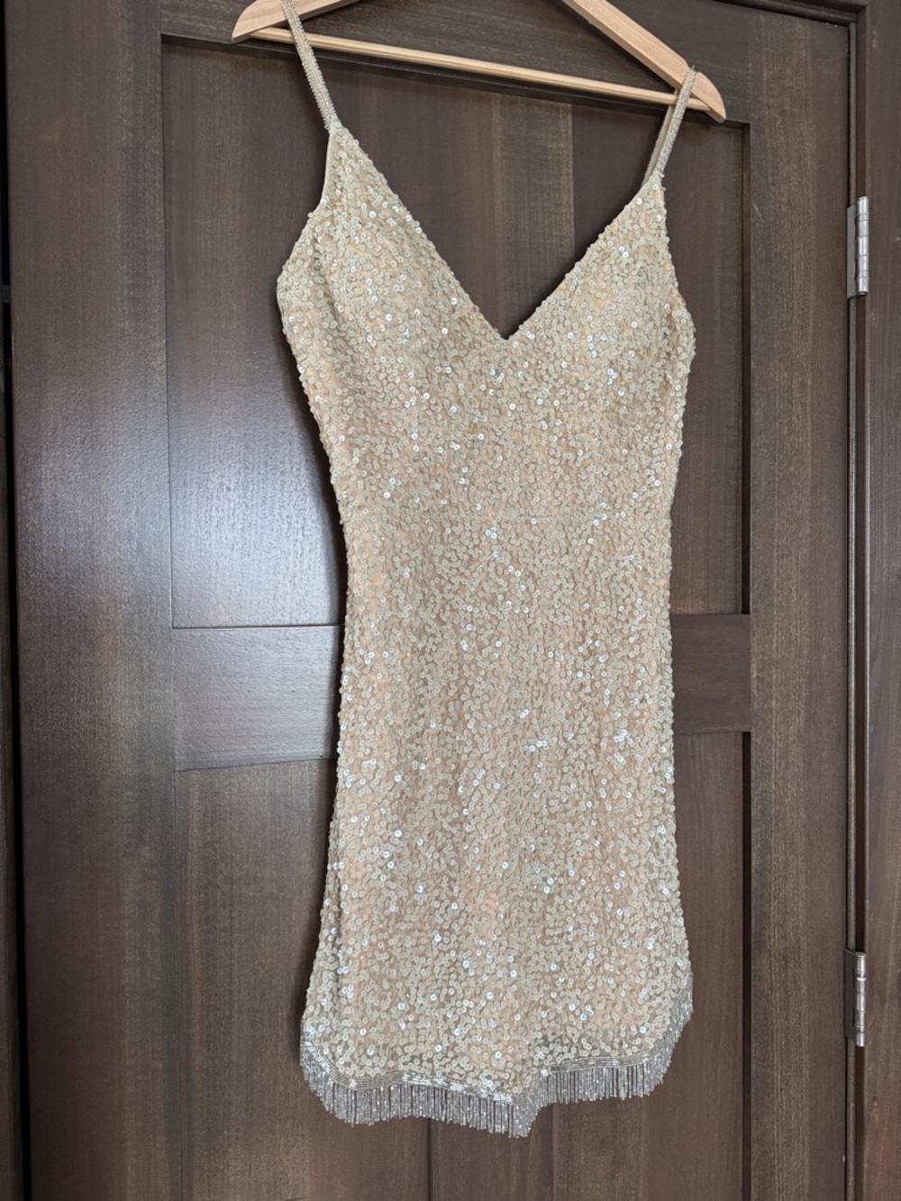 Ashley Lauren AL7834 Mocha Sequin & Fringe Dress